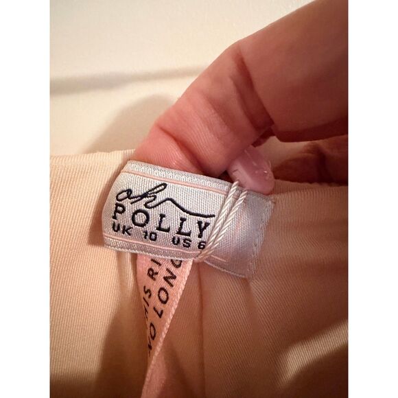 Oh Polly Trousers Women High Waisted Cut Out Flare 6 Sand Rhinestone 4684-T NWT - Picture 6 of 11